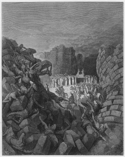 The Walls of Jericho falling down by Gustave Dore